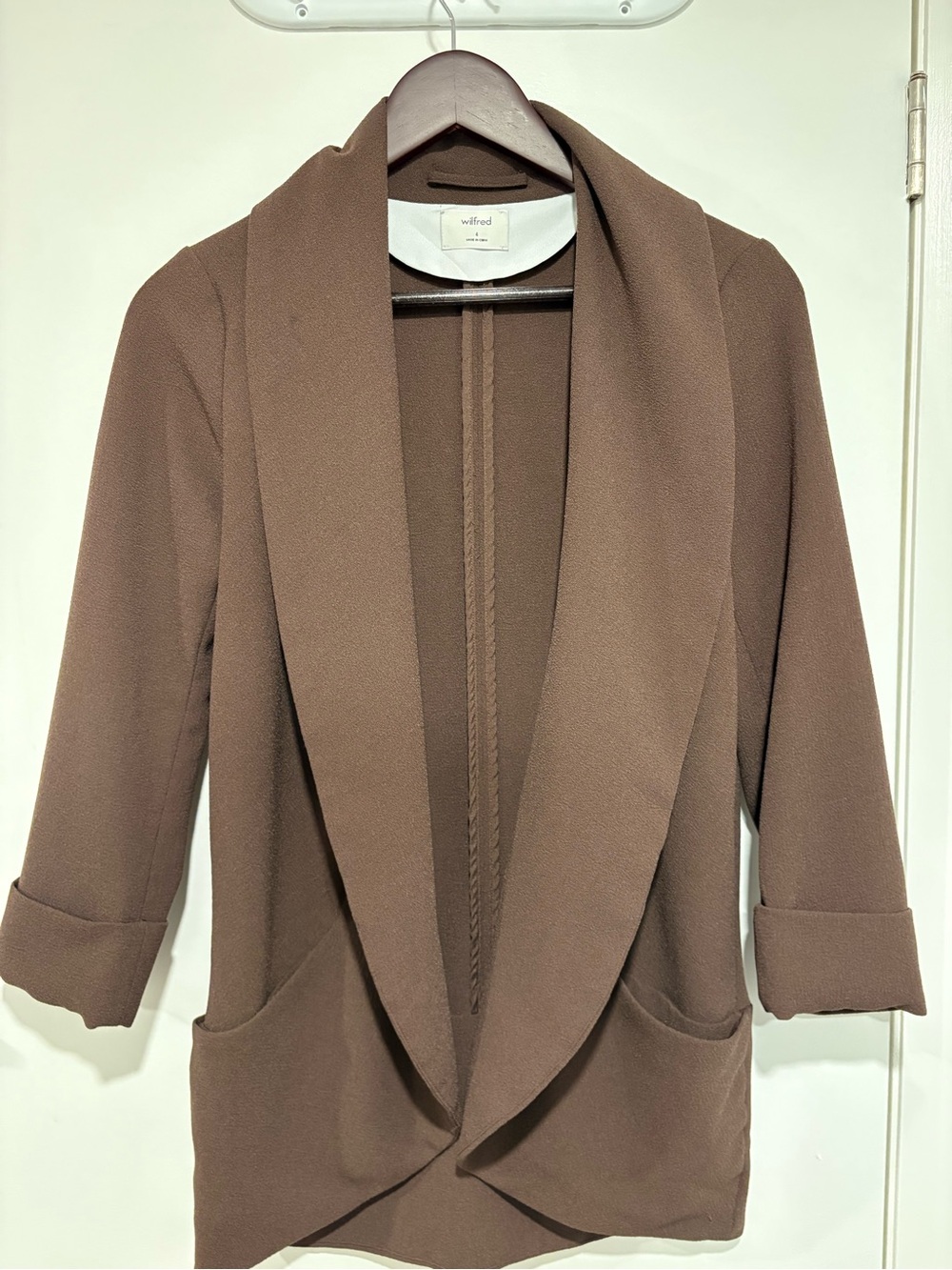 Wilfred Chocolate Brown Open-Front Draped Blazer